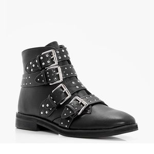Studded Buckle Ankle Boots